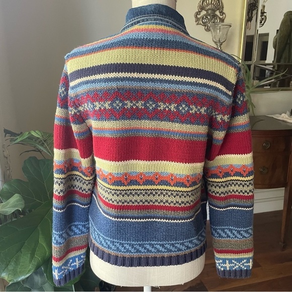 David Brooks Vintage Denim and Southwestern Sweater Jacket - Picture 4 of 12